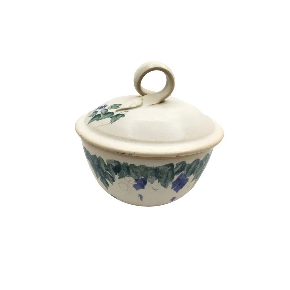 Vintage Paine Falls Pottery stoneware lidded baking dish with grape vines design